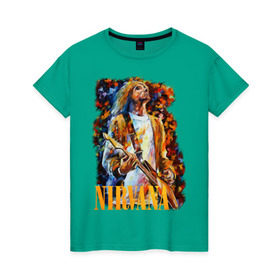 Женская футболка хлопок с принтом Nirvana Kurt Cobain в Екатеринбурге, 100% хлопок | прямой крой, круглый вырез горловины, длина до линии бедер, слегка спущенное плечо | kurt cobain | nirvana | курт кобейн | нирвана