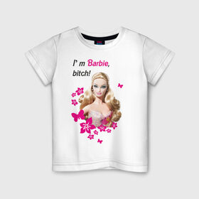 Детская футболка хлопок с принтом I `m Barbie, bitch в Екатеринбурге, 100% хлопок | круглый вырез горловины, полуприлегающий силуэт, длина до линии бедер | 90 | 90 е | barbie | барби | кукла | ностальгия
