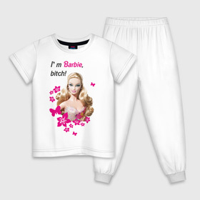 Детская пижама хлопок с принтом I\m Barbie, bitch в Екатеринбурге, 100% хлопок |  брюки и футболка прямого кроя, без карманов, на брюках мягкая резинка на поясе и по низу штанин
 | Тематика изображения на принте: 90 | 90 е | barbie | барби | кукла | ностальгия