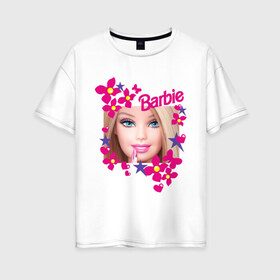 Женская футболка хлопок Oversize с принтом Барби красавица в Екатеринбурге, 100% хлопок | свободный крой, круглый ворот, спущенный рукав, длина до линии бедер
 | Тематика изображения на принте: 90 | 90 е | barbie | барби | ностальгия
