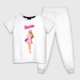 Детская пижама хлопок с принтом Барби на прогулке в Екатеринбурге, 100% хлопок |  брюки и футболка прямого кроя, без карманов, на брюках мягкая резинка на поясе и по низу штанин
 | 90 | 90 е | barbie | барби | ностальгия
