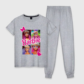 Женская пижама хлопок с принтом Куклы Барби в Екатеринбурге, 100% хлопок | брюки и футболка прямого кроя, без карманов, на брюках мягкая резинка на поясе и по низу штанин | 90 | 90 е | barbie | барби | ностальгия
