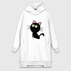 Платье-худи хлопок с принтом Маленький котенок в Екатеринбурге,  |  | киса | котенок | котик | кошка | черная кошка | черный кот