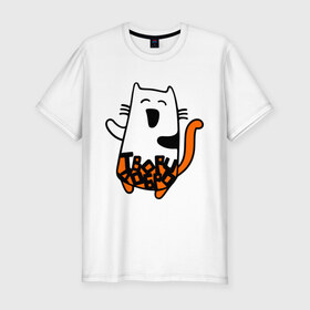 Мужская футболка премиум с принтом Твори добро в Екатеринбурге, 92% хлопок, 8% лайкра | приталенный силуэт, круглый вырез ворота, длина до линии бедра, короткий рукав | Тематика изображения на принте: cat | kitty | котенок | котик | котяра | кошак