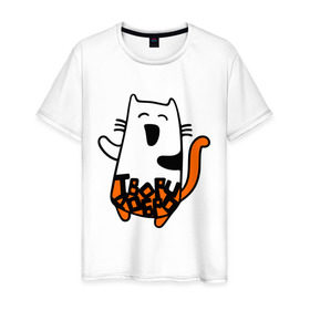 Мужская футболка хлопок с принтом Твори добро в Екатеринбурге, 100% хлопок | прямой крой, круглый вырез горловины, длина до линии бедер, слегка спущенное плечо. | Тематика изображения на принте: cat | kitty | котенок | котик | котяра | кошак