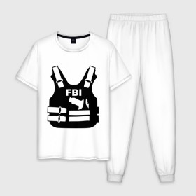 Мужская пижама хлопок с принтом FBI (униформа) в Екатеринбурге, 100% хлопок | брюки и футболка прямого кроя, без карманов, на брюках мягкая резинка на поясе и по низу штанин
 | fbi | fbi и police | fbi униформа | бронежилет | жилет | силовые структуры | униформа