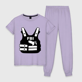 Женская пижама хлопок с принтом FBI (униформа) в Екатеринбурге, 100% хлопок | брюки и футболка прямого кроя, без карманов, на брюках мягкая резинка на поясе и по низу штанин | fbi | fbi и police | fbi униформа | бронежилет | жилет | силовые структуры | униформа