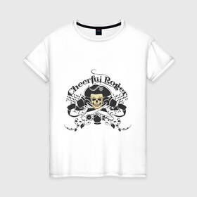 Женская футболка хлопок с принтом Cheerful Roger в Екатеринбурге, 100% хлопок | прямой крой, круглый вырез горловины, длина до линии бедер, слегка спущенное плечо | cheerful roger | веселый роджер | пиратская метка | пиратский череп | череп