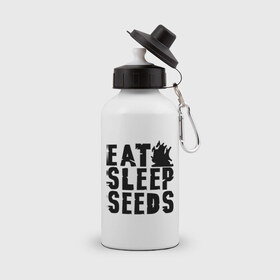 Бутылка спортивная с принтом Eat sleep seeds в Екатеринбурге, металл | емкость — 500 мл, в комплекте две пластиковые крышки и карабин для крепления | админские | для админов | есть | сисадминам | спать
