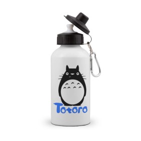 Бутылка спортивная с принтом Totoro черный в Екатеринбурге, металл | емкость — 500 мл, в комплекте две пластиковые крышки и карабин для крепления | anime | totoro | аниме | анимэ. мой сосед тоторо | тоторо