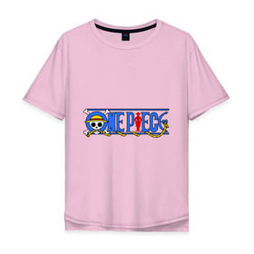 Мужская футболка хлопок Oversize с принтом логотип one piec в Екатеринбурге, 100% хлопок | свободный крой, круглый ворот, “спинка” длиннее передней части | anime | one piece | аниме | анимэ | большой куш | розовый череп | череп
