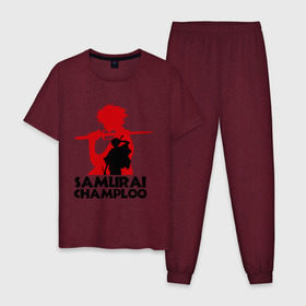 Мужская пижама хлопок с принтом Самурай Champloo в Екатеринбурге, 100% хлопок | брюки и футболка прямого кроя, без карманов, на брюках мягкая резинка на поясе и по низу штанин
 | Тематика изображения на принте: anime | samurai champloo | аниме | анимэ | самурай чамплу