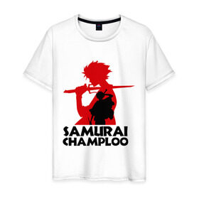 Мужская футболка хлопок с принтом Самурай Champloo в Екатеринбурге, 100% хлопок | прямой крой, круглый вырез горловины, длина до линии бедер, слегка спущенное плечо. | anime | samurai champloo | аниме | анимэ | самурай чамплу
