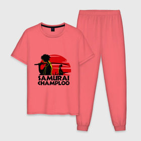 Мужская пижама хлопок с принтом Самурай Champloo закат в Екатеринбурге, 100% хлопок | брюки и футболка прямого кроя, без карманов, на брюках мягкая резинка на поясе и по низу штанин
 | anime | samurai champloo | аниме | анимэ | самурай чамплу