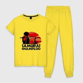 Женская пижама хлопок с принтом Самурай Champloo закат в Екатеринбурге, 100% хлопок | брюки и футболка прямого кроя, без карманов, на брюках мягкая резинка на поясе и по низу штанин | anime | samurai champloo | аниме | анимэ | самурай чамплу