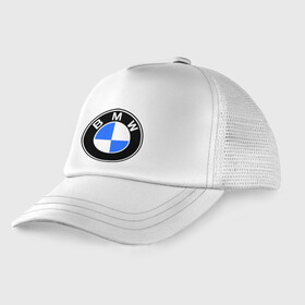 Детская кепка тракер с принтом Logo BMW в Екатеринбурге, Козырек - 100% хлопок. Кепка - 100% полиэстер, Задняя часть - сетка | универсальный размер, пластиковая застёжка | Тематика изображения на принте: автобренды | автомобильные | бмв | лого | машина | тачка