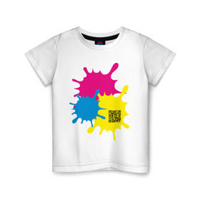 Детская футболка хлопок с принтом blur design в Екатеринбурге, 100% хлопок | круглый вырез горловины, полуприлегающий силуэт, длина до линии бедер | Тематика изображения на принте: qr | кляксы | код | разноцветные | шифр | яркие
