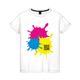 Женская футболка хлопок с принтом blur design в Екатеринбурге, 100% хлопок | прямой крой, круглый вырез горловины, длина до линии бедер, слегка спущенное плечо | qr | кляксы | код | разноцветные | шифр | яркие