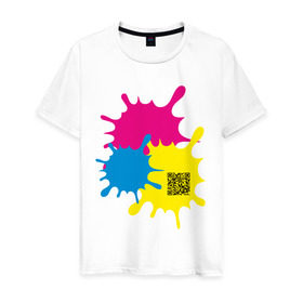 Мужская футболка хлопок с принтом blur design в Екатеринбурге, 100% хлопок | прямой крой, круглый вырез горловины, длина до линии бедер, слегка спущенное плечо. | qr | кляксы | код | разноцветные | шифр | яркие