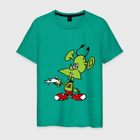 Мужская футболка хлопок с принтом зеленый марсианин в Екатеринбурге, 100% хлопок | прямой крой, круглый вырез горловины, длина до линии бедер, слегка спущенное плечо. | зеленый марсианин | инопланетянин | марсианин | марсоход | прикольные картинки