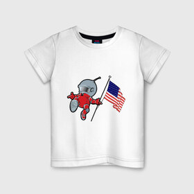 Детская футболка хлопок с принтом космонавт в Екатеринбурге, 100% хлопок | круглый вырез горловины, полуприлегающий силуэт, длина до линии бедер | Тематика изображения на принте: американский флаг | космонавт | космос | марс | марсоход | прикольные картинки | флаг