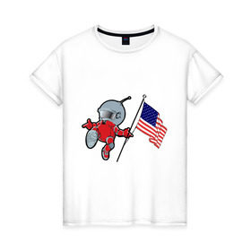 Женская футболка хлопок с принтом космонавт в Екатеринбурге, 100% хлопок | прямой крой, круглый вырез горловины, длина до линии бедер, слегка спущенное плечо | американский флаг | космонавт | космос | марс | марсоход | прикольные картинки | флаг