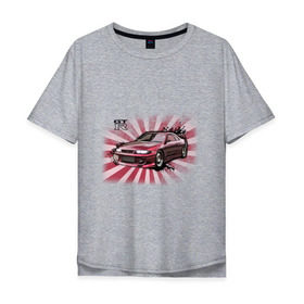 Мужская футболка хлопок Oversize с принтом Nisan Skyline красная в Екатеринбурге, 100% хлопок | свободный крой, круглый ворот, “спинка” длиннее передней части | nissan skyline | tourer | ниссан | скайлайн | японские автомобили