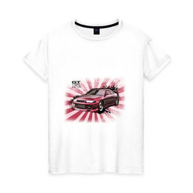 Женская футболка хлопок с принтом Nisan Skyline красная в Екатеринбурге, 100% хлопок | прямой крой, круглый вырез горловины, длина до линии бедер, слегка спущенное плечо | Тематика изображения на принте: nissan skyline | tourer | ниссан | скайлайн | японские автомобили