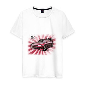 Мужская футболка хлопок с принтом Nisan Skyline красная в Екатеринбурге, 100% хлопок | прямой крой, круглый вырез горловины, длина до линии бедер, слегка спущенное плечо. | Тематика изображения на принте: nissan skyline | tourer | ниссан | скайлайн | японские автомобили