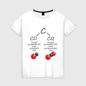 Женская футболка хлопок с принтом Шпаргалка по химии СО2 в Екатеринбурге, 100% хлопок | прямой крой, круглый вырез горловины, длина до линии бедер, слегка спущенное плечо | химия | шпаргалка | шпора