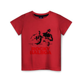 Детская футболка хлопок с принтом Rocky Balboa в Екатеринбурге, 100% хлопок | круглый вырез горловины, полуприлегающий силуэт, длина до линии бедер | Тематика изображения на принте: boxing | боксер | роки | рокки | рокки бальбоа | спорт