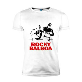 Мужская футболка премиум с принтом Rocky Balboa в Екатеринбурге, 92% хлопок, 8% лайкра | приталенный силуэт, круглый вырез ворота, длина до линии бедра, короткий рукав | boxing | боксер | роки | рокки | рокки бальбоа | спорт