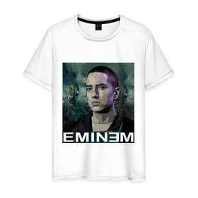 Мужская футболка хлопок с принтом постер Eminem в Екатеринбурге, 100% хлопок | прямой крой, круглый вырез горловины, длина до линии бедер, слегка спущенное плечо. | Тематика изображения на принте: eminm | slim shady | еминем | реп | репчик | рэп