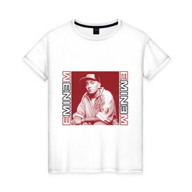 Женская футболка хлопок с принтом Eminem в кепке в Екатеринбурге, 100% хлопок | прямой крой, круглый вырез горловины, длина до линии бедер, слегка спущенное плечо | Тематика изображения на принте: eminm | slim shady | еминем | реп | репчик | рэп