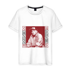 Мужская футболка хлопок с принтом Eminem в кепке в Екатеринбурге, 100% хлопок | прямой крой, круглый вырез горловины, длина до линии бедер, слегка спущенное плечо. | Тематика изображения на принте: eminm | slim shady | еминем | реп | репчик | рэп