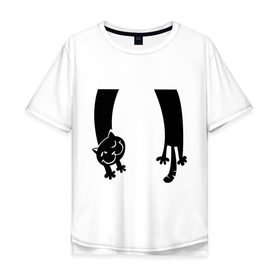 Мужская футболка хлопок Oversize с принтом Кот шарфик в Екатеринбурге, 100% хлопок | свободный крой, круглый ворот, “спинка” длиннее передней части | киска | кот | кот шарфик | коте | котики | котэ | кошки | прикольные картинки | шарфик
