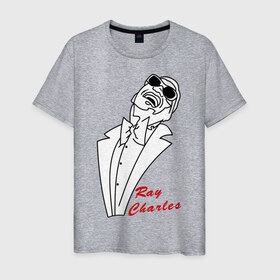 Мужская футболка хлопок с принтом Ray Charles (1) в Екатеринбурге, 100% хлопок | прямой крой, круглый вырез горловины, длина до линии бедер, слегка спущенное плечо. | Тематика изображения на принте: 