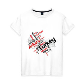 Женская футболка хлопок с принтом Турция (крупные города) в Екатеринбурге, 100% хлопок | прямой крой, круглый вырез горловины, длина до линии бедер, слегка спущенное плечо | Тематика изображения на принте: turkey | для туристов | туристические | турция