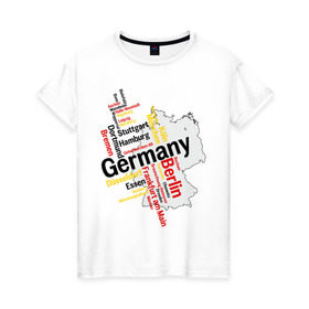Женская футболка хлопок с принтом Германия (крупные города) в Екатеринбурге, 100% хлопок | прямой крой, круглый вырез горловины, длина до линии бедер, слегка спущенное плечо | germany | германия | город | города | для туристов | туристические