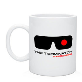 Кружка с принтом The Terminator в Екатеринбурге, керамика | объем — 330 мл, диаметр — 80 мм. Принт наносится на бока кружки, можно сделать два разных изображения | terminator | очки терминатор | терминатор | шварценеггер | шварцнеггер