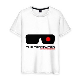 Мужская футболка хлопок с принтом The Terminator в Екатеринбурге, 100% хлопок | прямой крой, круглый вырез горловины, длина до линии бедер, слегка спущенное плечо. | terminator | очки терминатор | терминатор | шварценеггер | шварцнеггер