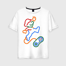 Женская футболка хлопок Oversize с принтом Марио с пультом в Екатеринбурге, 100% хлопок | свободный крой, круглый ворот, спущенный рукав, длина до линии бедер
 | 8 bit | 8 бит | nintendo | марио | нинтендо