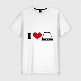 Мужская футболка премиум с принтом Я люблю iphone в Екатеринбурге, 92% хлопок, 8% лайкра | приталенный силуэт, круглый вырез ворота, длина до линии бедра, короткий рукав | 