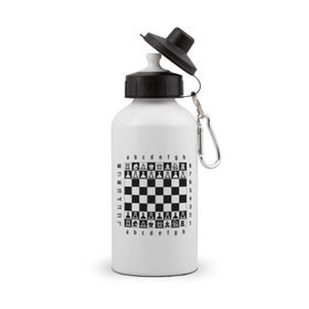 Бутылка спортивная с принтом Шахматная достка в Екатеринбурге, металл | емкость — 500 мл, в комплекте две пластиковые крышки и карабин для крепления | шахматист | шахматная доска | шахматы