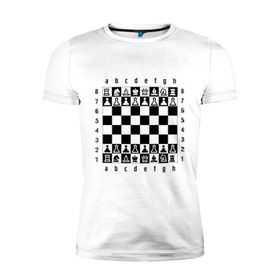 Мужская футболка премиум с принтом Шахматная достка в Екатеринбурге, 92% хлопок, 8% лайкра | приталенный силуэт, круглый вырез ворота, длина до линии бедра, короткий рукав | шахматист | шахматная доска | шахматы