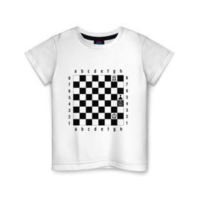 Детская футболка хлопок с принтом Шахматная комбинация 1 в Екатеринбурге, 100% хлопок | круглый вырез горловины, полуприлегающий силуэт, длина до линии бедер | комбинация | шахматист | шахматная доска | шахматы