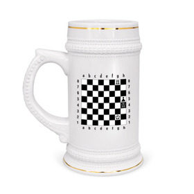 Кружка пивная с принтом Шахматная комбинация 1 в Екатеринбурге,  керамика (Материал выдерживает высокую температуру, стоит избегать резкого перепада температур) |  объем 630 мл | комбинация | шахматист | шахматная доска | шахматы