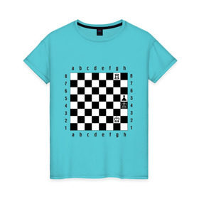 Женская футболка хлопок с принтом Шахматная комбинация 1 в Екатеринбурге, 100% хлопок | прямой крой, круглый вырез горловины, длина до линии бедер, слегка спущенное плечо | комбинация | шахматист | шахматная доска | шахматы