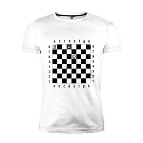 Мужская футболка премиум с принтом Комбинация Шах в Екатеринбурге, 92% хлопок, 8% лайкра | приталенный силуэт, круглый вырез ворота, длина до линии бедра, короткий рукав | checkmate | мат | шах | шах и мат | шахматист | шахматная доска | шахматы
