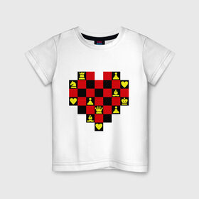 Детская футболка хлопок с принтом Шахматное сердце в Екатеринбурге, 100% хлопок | круглый вырез горловины, полуприлегающий силуэт, длина до линии бедер | chess | i love chess | сердце | шахматы | я люблю шахматы